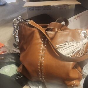 Micheal Kors Brown Leather Studded Tote Bag